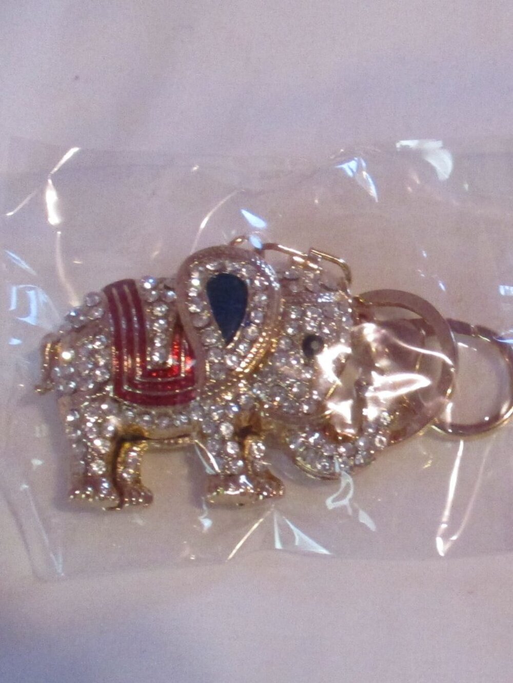 Elephant Glitter Rhinestones Purse Charm & Gold Tone Keychain